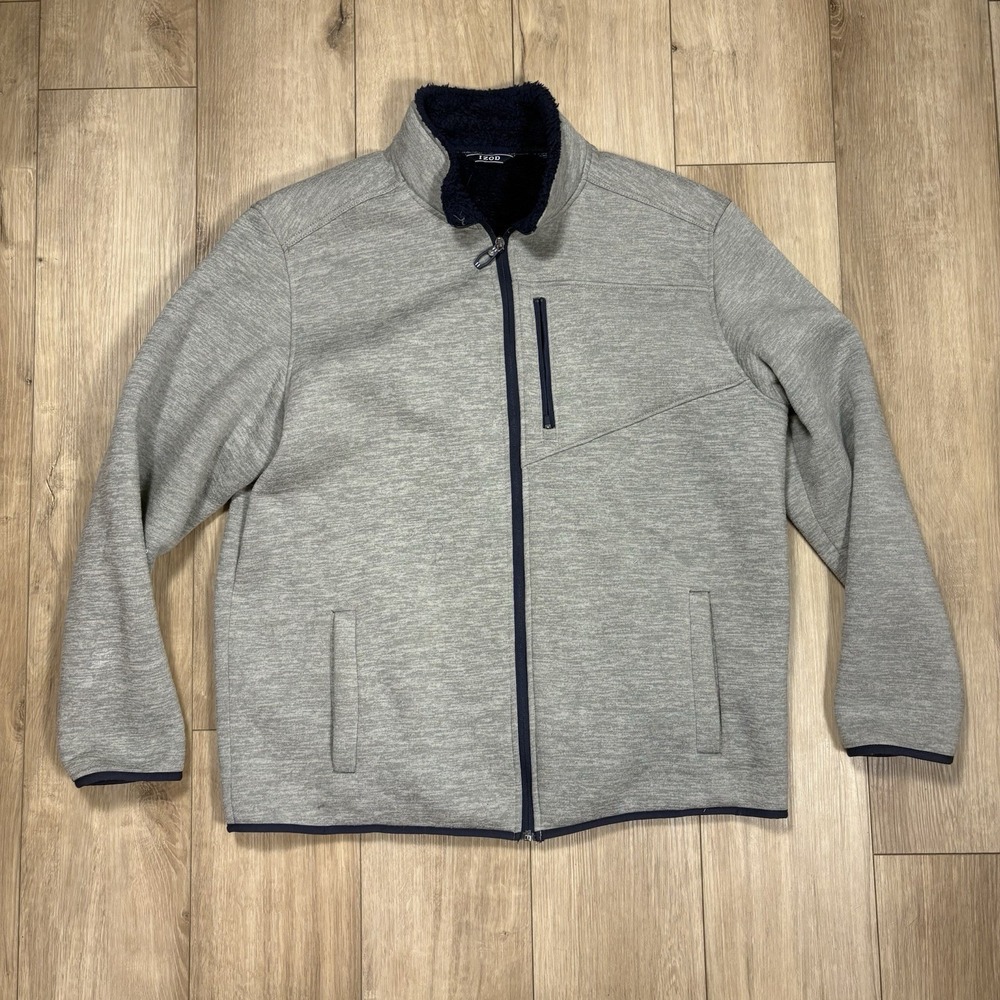IZOD Fleece Lined Jacket Fullβ Zip Soft Heather Gray L/XL